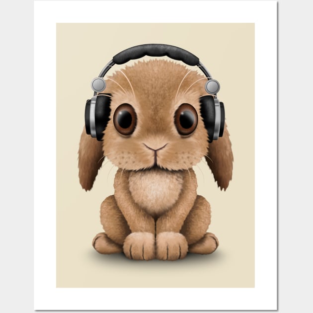 Cute Baby Bunny Dj Wearing Headphones Wall Art by jeffbartels